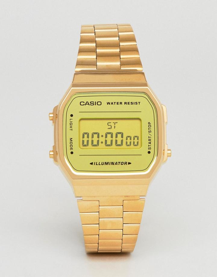 Casio A168w Digital Bracelet Watch In Gold Mirror - Gold
