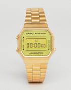 Casio A168w Digital Bracelet Watch In Gold Mirror - Gold