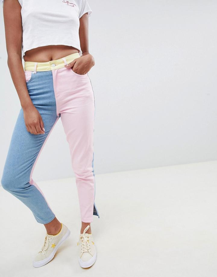 Hello Kitty X Asos Design Color Block Jeans With Embroidery Detail - Multi