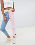 Hello Kitty X Asos Design Color Block Jeans With Embroidery Detail - Multi
