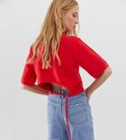 Collusion Polo Top With Open Back-red