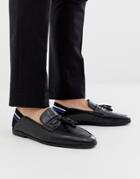 Asos Design Loafers In Black Faux Leather With Elastic Detail