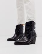 Asos Design Richmond Premium Leather Cowboy Boots In Multi Croc