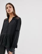 Y.a.s Lace Detail Button Through Shirt - Black