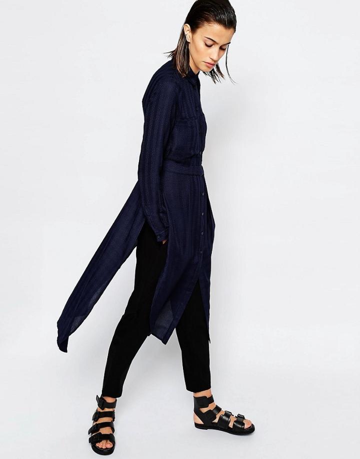 Warehouse Long Sleeve Longline Tunic - Navy