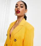 Asos Design Petite Linen Double Breasted Suit Blazer In Citrus-orange