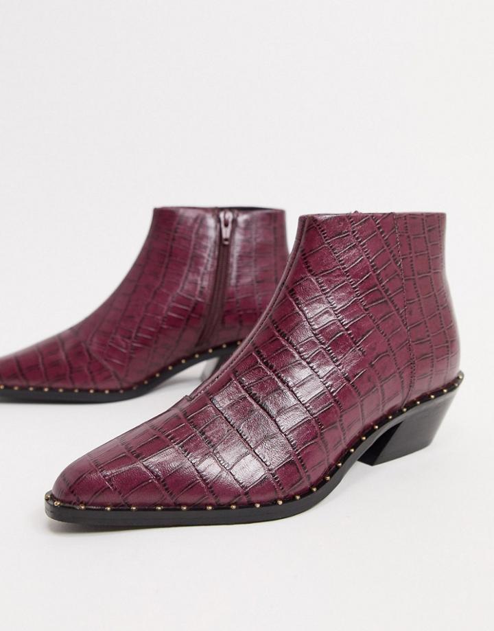 Asos Design Ariana Leather Western Chelsea Boots In Purple Croc