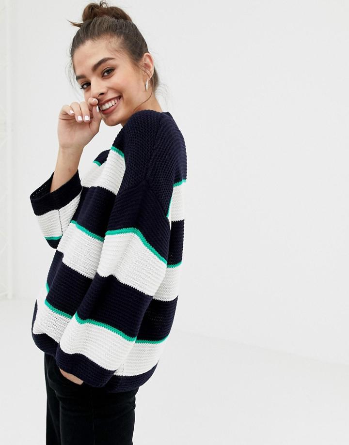 Brave Soul Valley Stripe Sweater - Navy