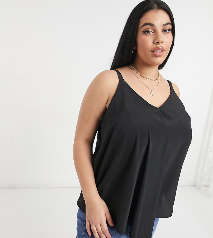 River Island Plus Satin Asymmetric Hem Cami In Black