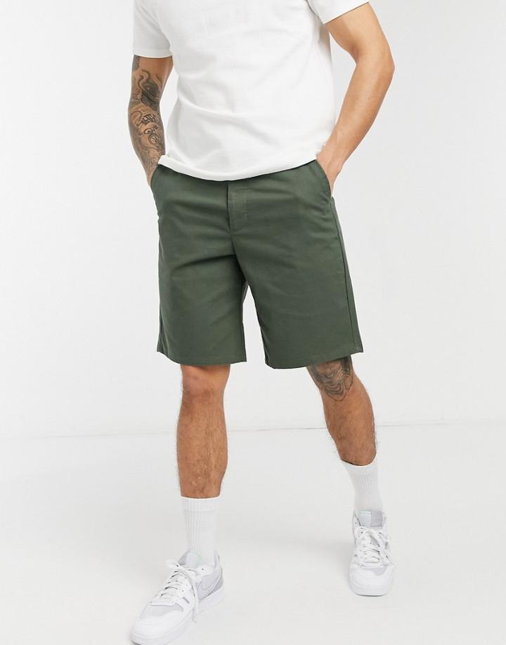 Asos Design Relaxed Skater Shorts In Khaki-green