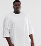 Asos Design Plus Extreme Oversized Longline T-shirt With Roll Sleeve In White - White