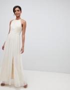 Little Mistress Sequin High Neck Maxi Dress In Cream - Cream