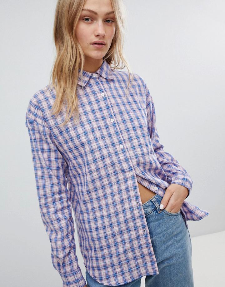 Daisy Street Boyfriend Shirt In Grunge Check - Pink