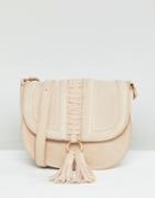 Yoki Fashion Small Saddle Bag With Woven Tassel Detail - Cream