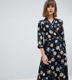 Mango Dark Floral Base Wrap Midi Dress In Black-multi