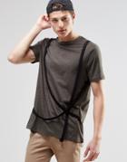 Asos Longline T-shirt With Military Strapping Detail - Khaki