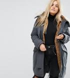 Asos Curve Ma1 Parka With Faux Fur Lining - Gray