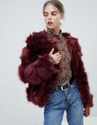 New Look Fluffy Faux Fur Coat - Red