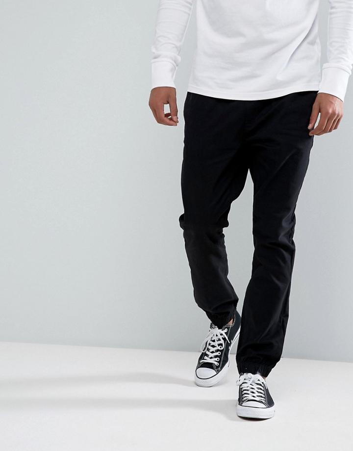 Brave Soul Cotton Twill Cuff Jogging Bottoms - Black