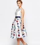 Chi Chi London Full Prom Skater Dress In Floral Print - Multi