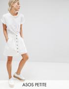 Asos Petite Denim Button Through Skater Skirt In White - White