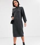 Asos Design Tall Fluffy Midi Dress With Seam Detail-gray