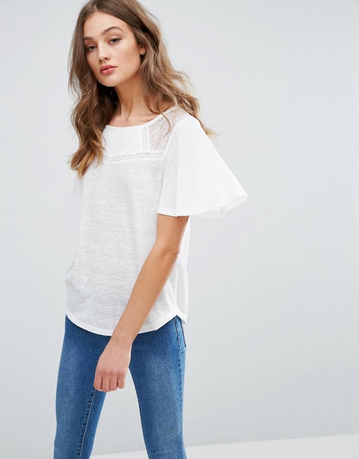 Vila Lace Detail Blouse With Flare Sleeve - White