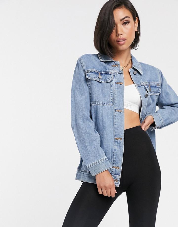 Asos Design Denim Girlfriend Jacket In Stonewash Blue