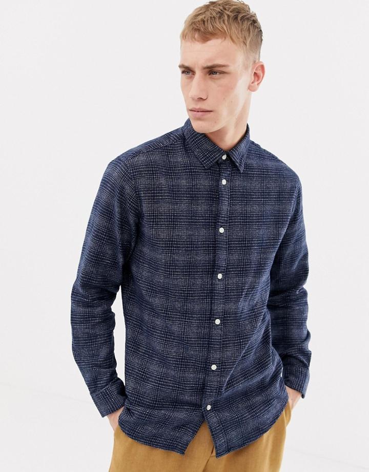 Selected Homme Texture Checked Shirt In Slim Fit-navy