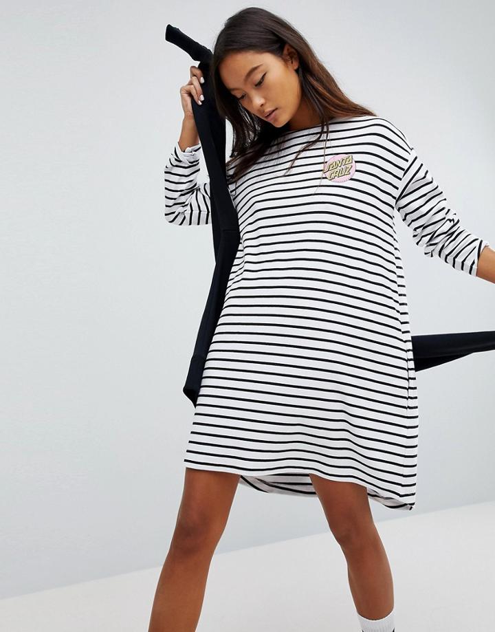 Santa Cruz Long Sleeve Dress With Logo In Stripe - White