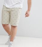 Badrhino Plus Stretch Chino Shorts With Leaf Print In Stone - Stone