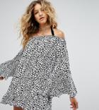 Milk It Vintage Off Shoulder Dress With Ribbon Tie Neck - Multi