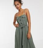Asos Design Tall Exclusive Midi Utility Belted Sundress-green