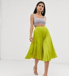 Outrageous Fortune Tall Pleated Midi Skirt In Lime - Green
