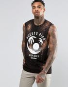 Asos Sleeveless T-shirt With Back Print And All Over Bleach Splatter - Black