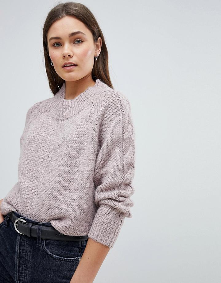 Jdy Ulrikke Cable Sleeve Alpaca Mohair Blend Sweater - Pink