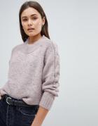 Jdy Ulrikke Cable Sleeve Alpaca Mohair Blend Sweater - Pink