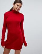 Boohoo Roll Neck Sweater Dress - Red