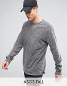 Asos Tall Oversized Long Sleeve T-shirt In Heavy Weight Jersey With Acid Wash And Super Long Sleeve - Black