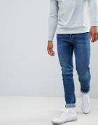 Jack & Jones Slim Taper Jeans In Mid Blue Denim - Blue