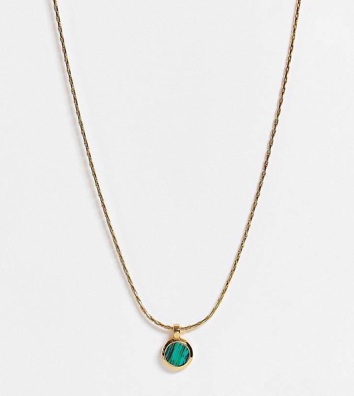 Asos Design 14k Gold Plated Necklace With Malachite Pendant