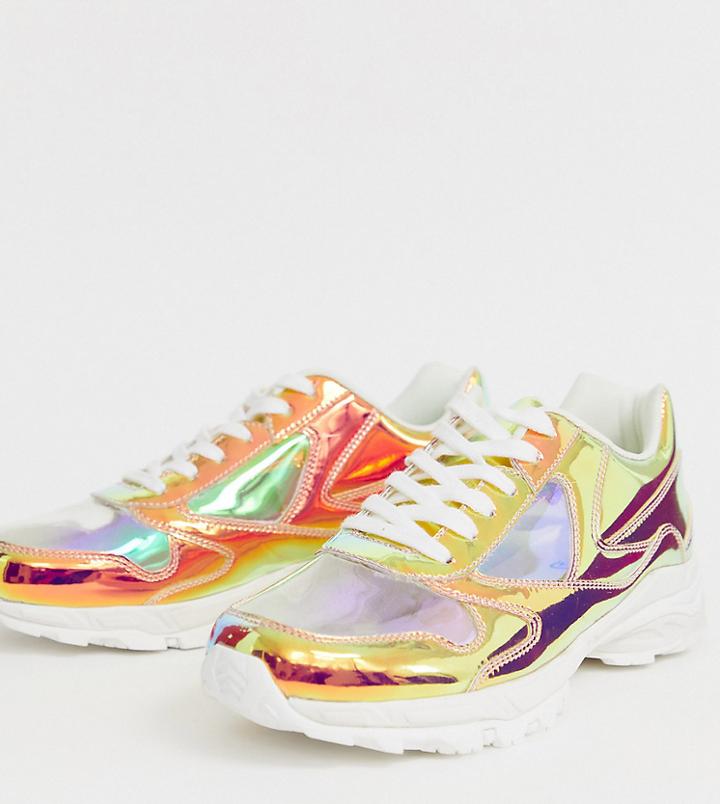 Asos Design Wide Fit Sneakers In Iridescent With Chunky Sole