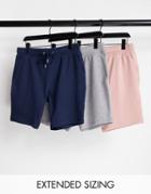 Asos Design Jersey Slim Shorts In Navy/pink/gray 3 Pack-multi