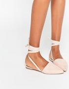 Asos Life Of The Party Lace Up Pointed Ballet Flats - Beige