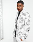 Asos Design 90s Oversized Mr Potato Head Print Shirt In Fleece-white