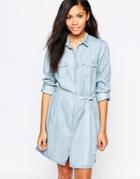 B.young Belted Shirt Dress - Light Blue