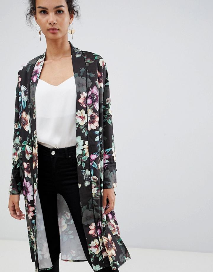 Qed London Floral Printed Kimono - Black