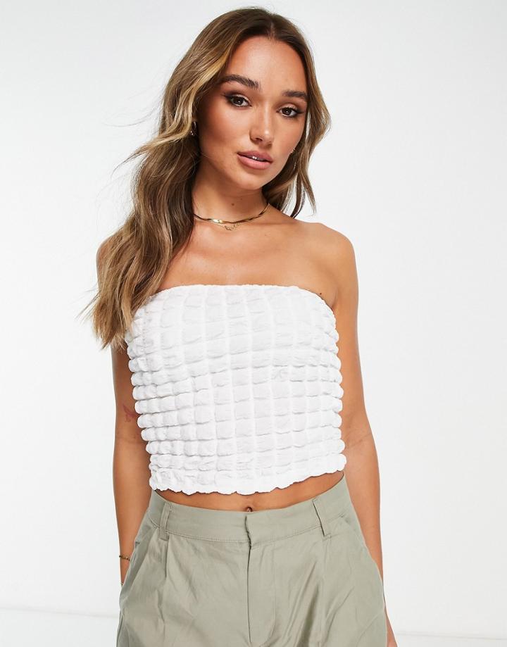 Topshop Textured Bandeau In White