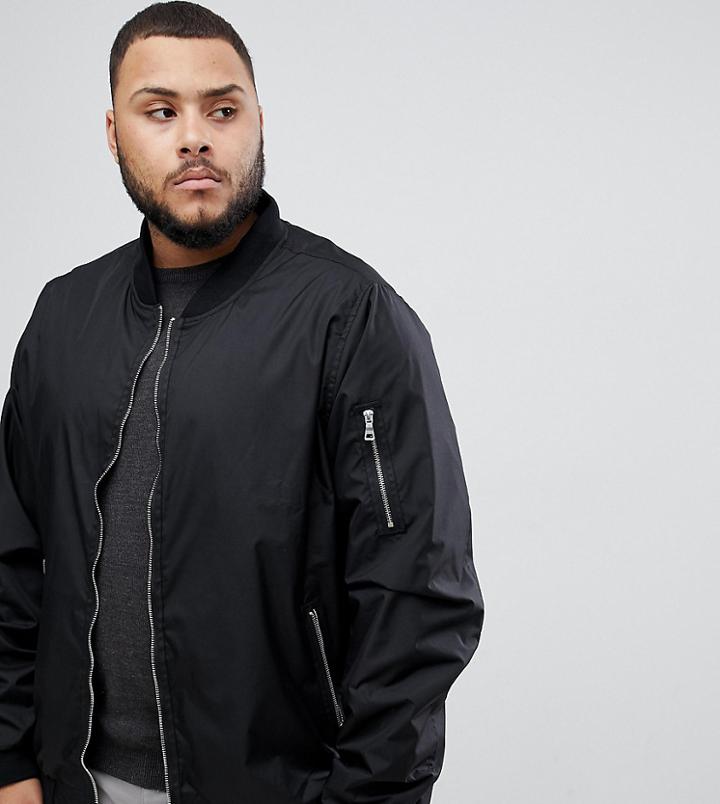 D-struct Plus Nylon Zip Through Bomber Jacket - Black
