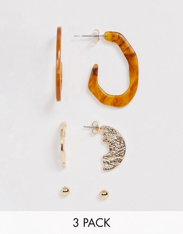 Monki Assorted Hoops In Brown Tortoise And Gold - Gold
